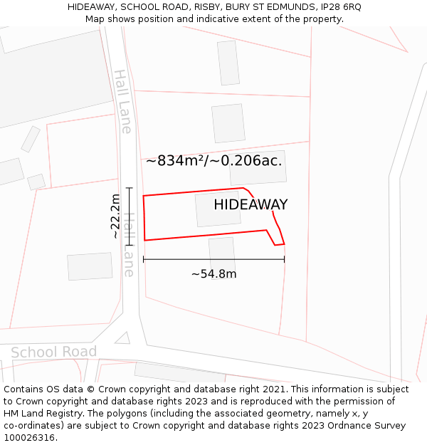 HIDEAWAY, SCHOOL ROAD, RISBY, BURY ST EDMUNDS, IP28 6RQ: Plot and title map