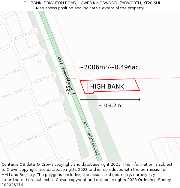 HIGH BANK, BRIGHTON ROAD, LOWER KINGSWOOD, TADWORTH, KT20 6UL: Plot and title map