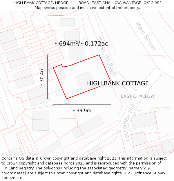 HIGH BANK COTTAGE, HEDGE HILL ROAD, EAST CHALLOW, WANTAGE, OX12 9SF: Plot and title map