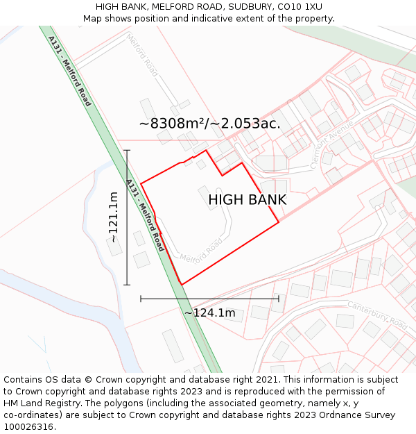 HIGH BANK, MELFORD ROAD, SUDBURY, CO10 1XU: Plot and title map