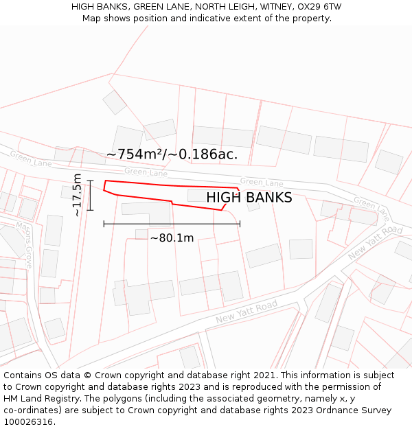 HIGH BANKS, GREEN LANE, NORTH LEIGH, WITNEY, OX29 6TW: Plot and title map