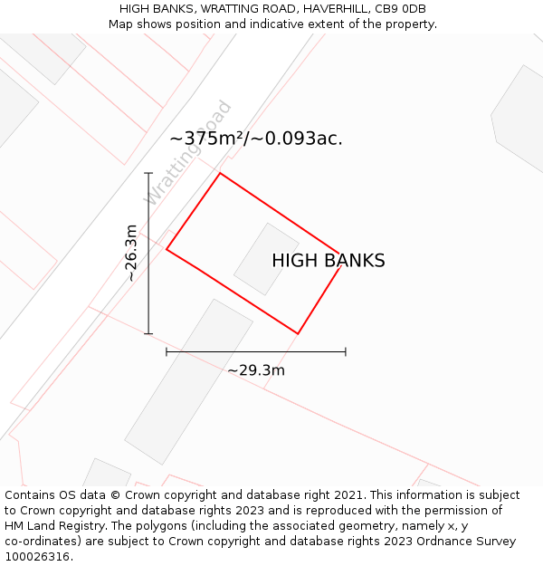 HIGH BANKS, WRATTING ROAD, HAVERHILL, CB9 0DB: Plot and title map
