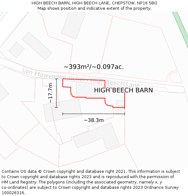 HIGH BEECH BARN, HIGH BEECH LANE, CHEPSTOW, NP16 5BG: Plot and title map