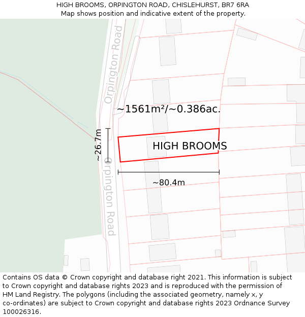 HIGH BROOMS, ORPINGTON ROAD, CHISLEHURST, BR7 6RA: Plot and title map