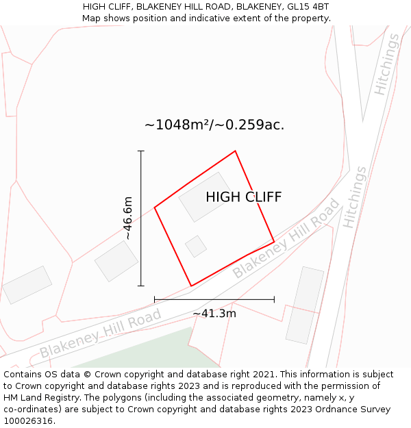 HIGH CLIFF, BLAKENEY HILL ROAD, BLAKENEY, GL15 4BT: Plot and title map