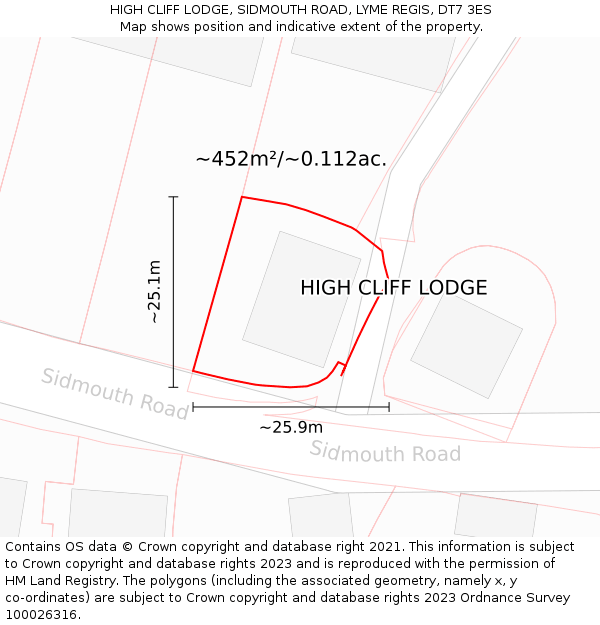 HIGH CLIFF LODGE, SIDMOUTH ROAD, LYME REGIS, DT7 3ES: Plot and title map