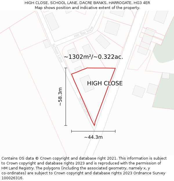 HIGH CLOSE, SCHOOL LANE, DACRE BANKS, HARROGATE, HG3 4ER: Plot and title map