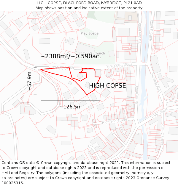 HIGH COPSE, BLACHFORD ROAD, IVYBRIDGE, PL21 0AD: Plot and title map