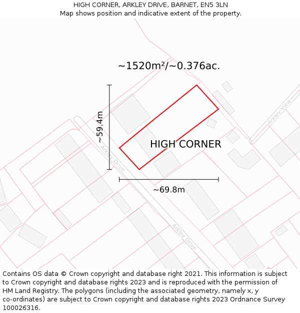 HIGH CORNER, ARKLEY DRIVE, BARNET, EN5 3LN: Plot and title map
