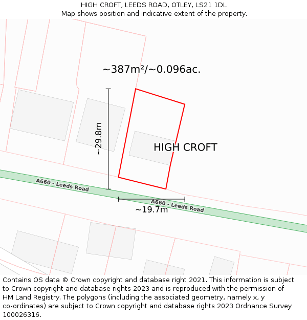 HIGH CROFT, LEEDS ROAD, OTLEY, LS21 1DL: Plot and title map