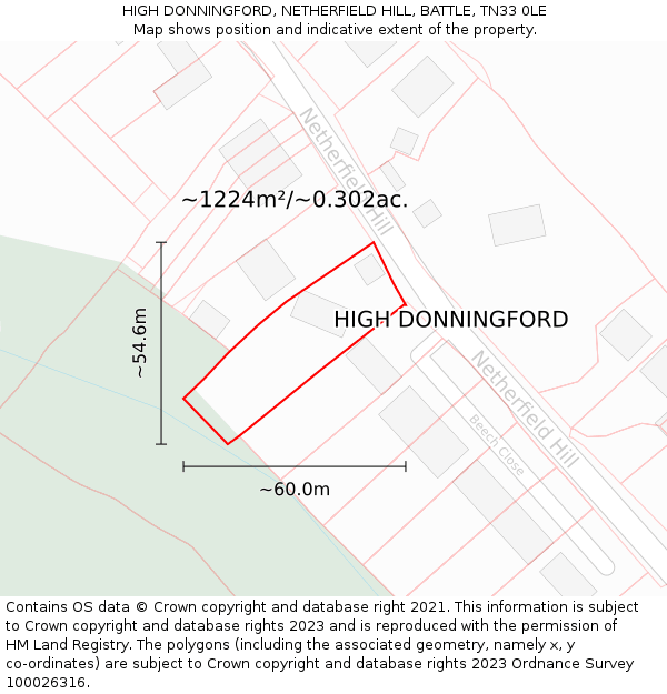 HIGH DONNINGFORD, NETHERFIELD HILL, BATTLE, TN33 0LE: Plot and title map