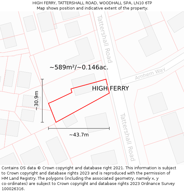 HIGH FERRY, TATTERSHALL ROAD, WOODHALL SPA, LN10 6TP: Plot and title map