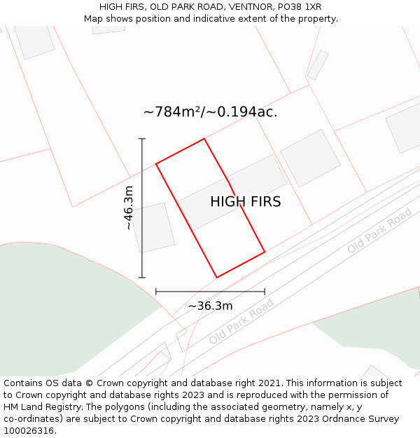 HIGH FIRS, OLD PARK ROAD, VENTNOR, PO38 1XR: Plot and title map