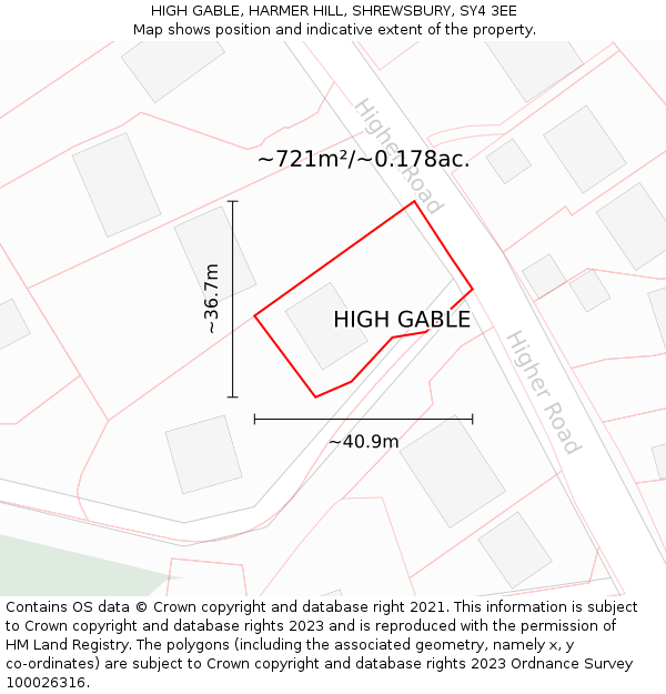 HIGH GABLE, HARMER HILL, SHREWSBURY, SY4 3EE: Plot and title map