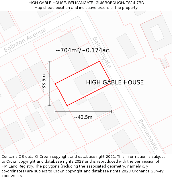 HIGH GABLE HOUSE, BELMANGATE, GUISBOROUGH, TS14 7BD: Plot and title map