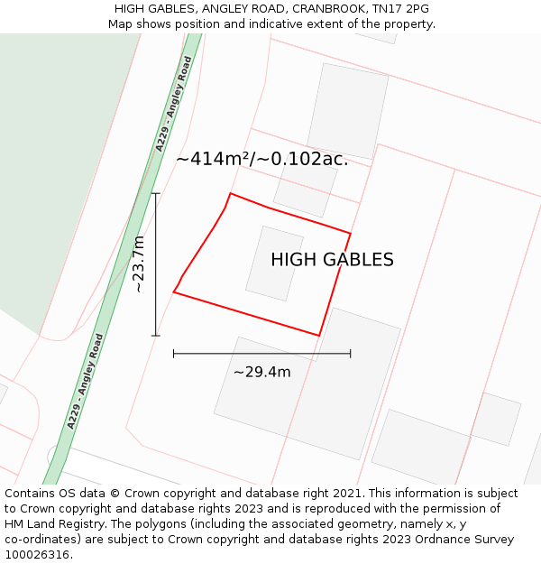 HIGH GABLES, ANGLEY ROAD, CRANBROOK, TN17 2PG: Plot and title map