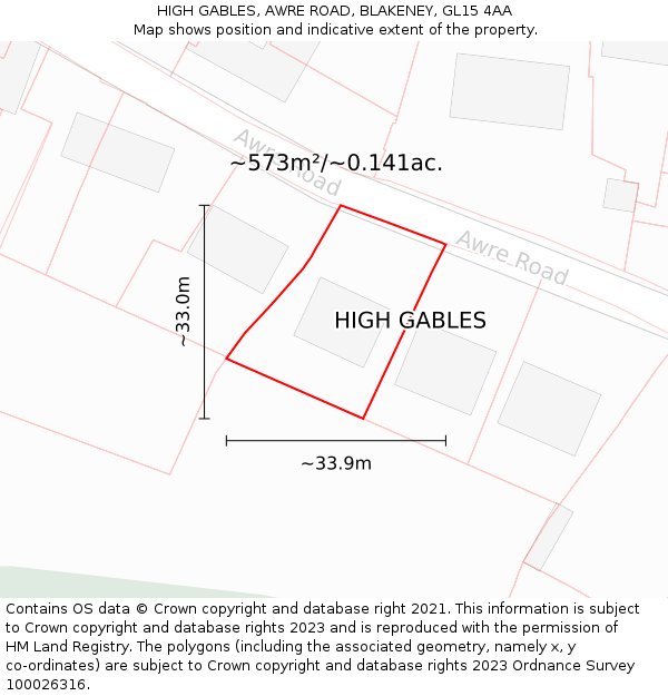 HIGH GABLES, AWRE ROAD, BLAKENEY, GL15 4AA: Plot and title map