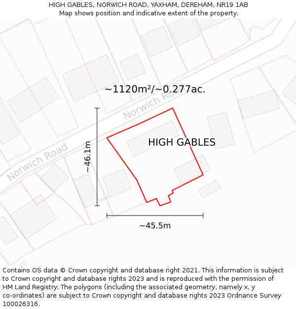 HIGH GABLES, NORWICH ROAD, YAXHAM, DEREHAM, NR19 1AB: Plot and title map