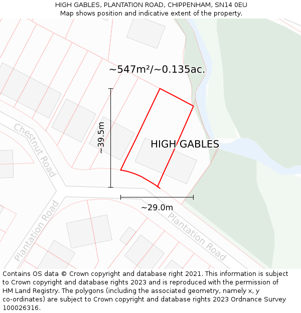 HIGH GABLES, PLANTATION ROAD, CHIPPENHAM, SN14 0EU: Plot and title map