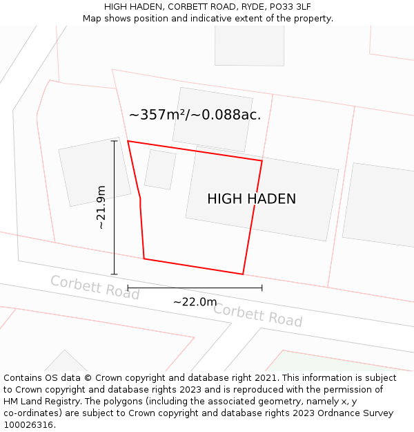 HIGH HADEN, CORBETT ROAD, RYDE, PO33 3LF: Plot and title map