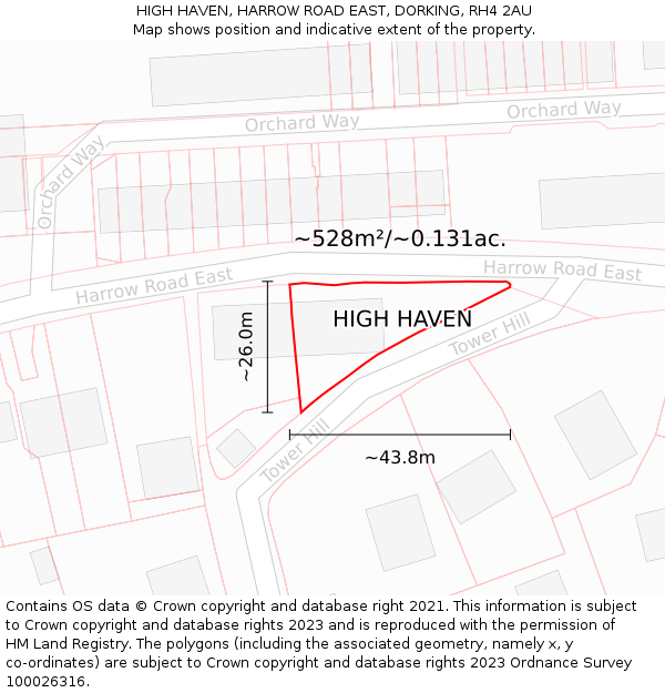 HIGH HAVEN, HARROW ROAD EAST, DORKING, RH4 2AU: Plot and title map