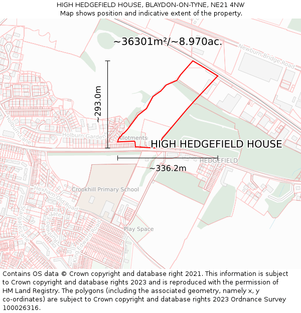 HIGH HEDGEFIELD HOUSE, BLAYDON-ON-TYNE, NE21 4NW: Plot and title map