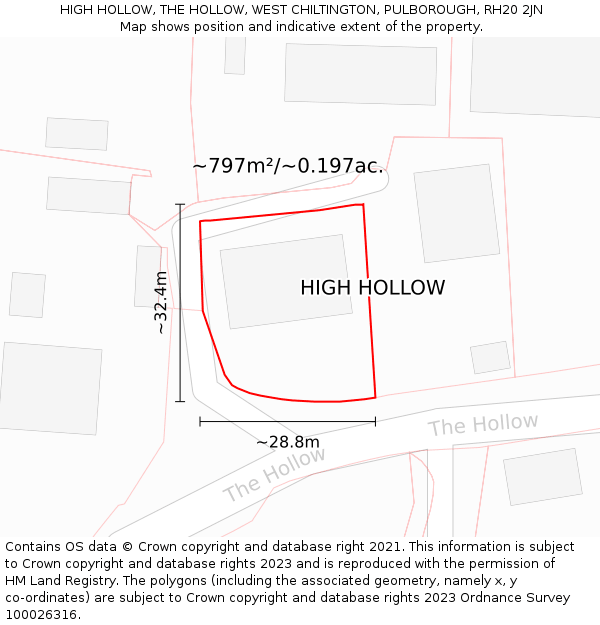 HIGH HOLLOW, THE HOLLOW, WEST CHILTINGTON, PULBOROUGH, RH20 2JN: Plot and title map