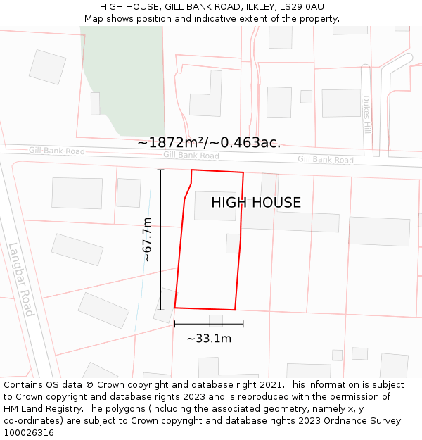 HIGH HOUSE, GILL BANK ROAD, ILKLEY, LS29 0AU: Plot and title map