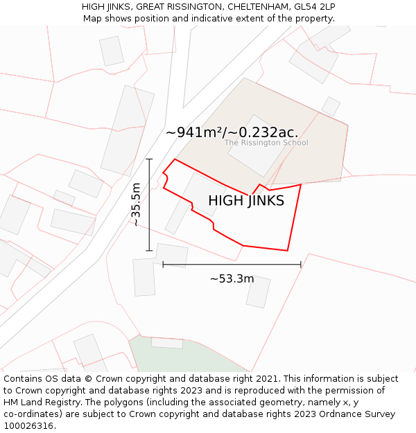 HIGH JINKS, GREAT RISSINGTON, CHELTENHAM, GL54 2LP: Plot and title map