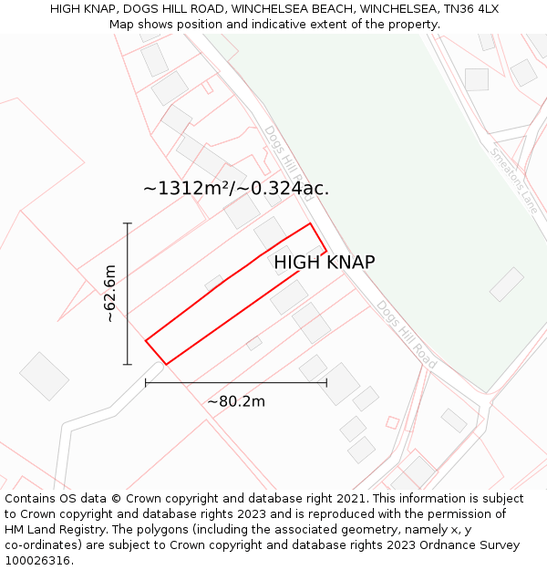 HIGH KNAP, DOGS HILL ROAD, WINCHELSEA BEACH, WINCHELSEA, TN36 4LX: Plot and title map