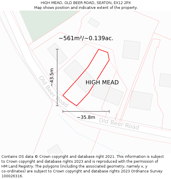 HIGH MEAD, OLD BEER ROAD, SEATON, EX12 2PX: Plot and title map