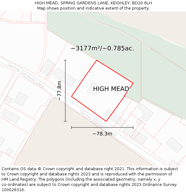 HIGH MEAD, SPRING GARDENS LANE, KEIGHLEY, BD20 6LH: Plot and title map