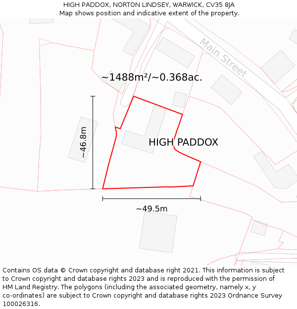 HIGH PADDOX, NORTON LINDSEY, WARWICK, CV35 8JA: Plot and title map