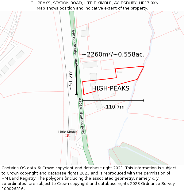 HIGH PEAKS, STATION ROAD, LITTLE KIMBLE, AYLESBURY, HP17 0XN: Plot and title map