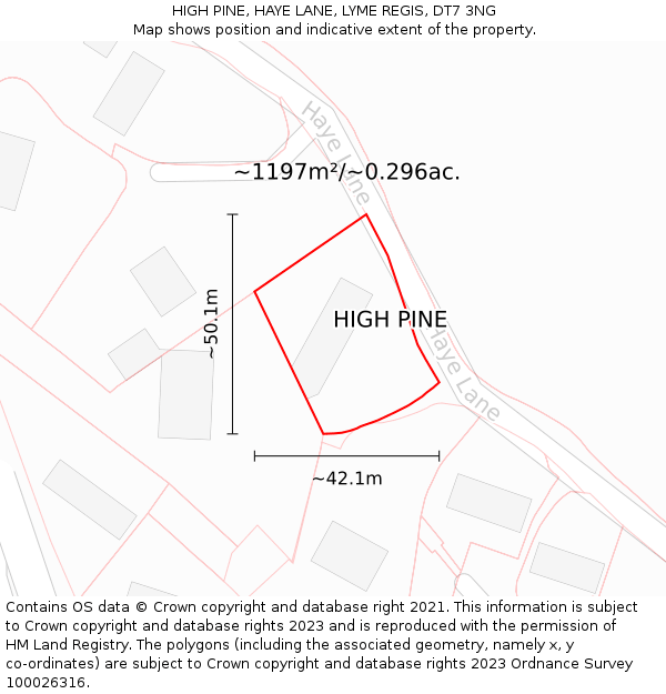 HIGH PINE, HAYE LANE, LYME REGIS, DT7 3NG: Plot and title map