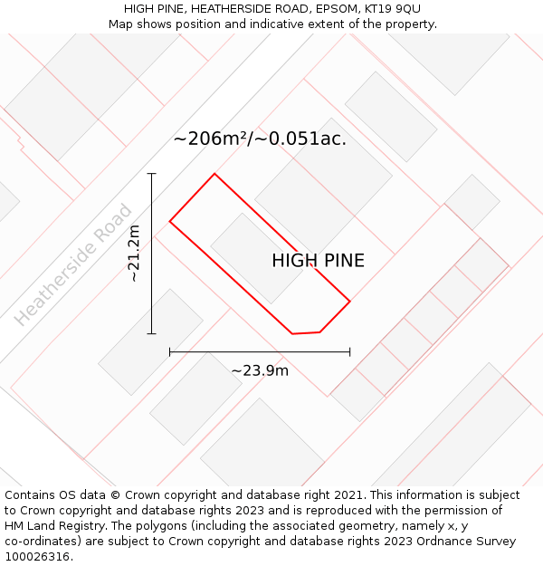 HIGH PINE, HEATHERSIDE ROAD, EPSOM, KT19 9QU: Plot and title map