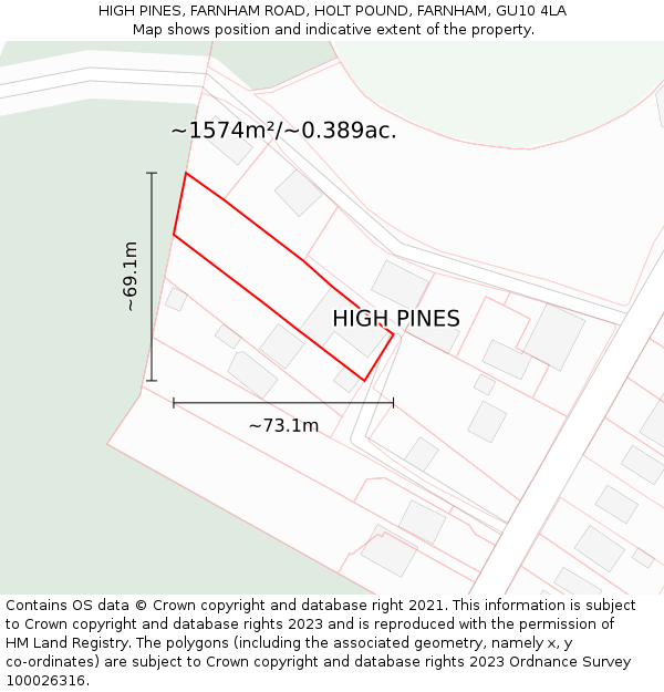 HIGH PINES, FARNHAM ROAD, HOLT POUND, FARNHAM, GU10 4LA: Plot and title map