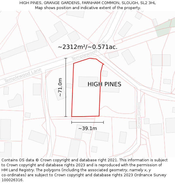 HIGH PINES, GRANGE GARDENS, FARNHAM COMMON, SLOUGH, SL2 3HL: Plot and title map