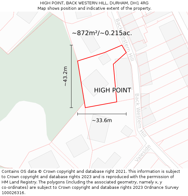 HIGH POINT, BACK WESTERN HILL, DURHAM, DH1 4RG: Plot and title map