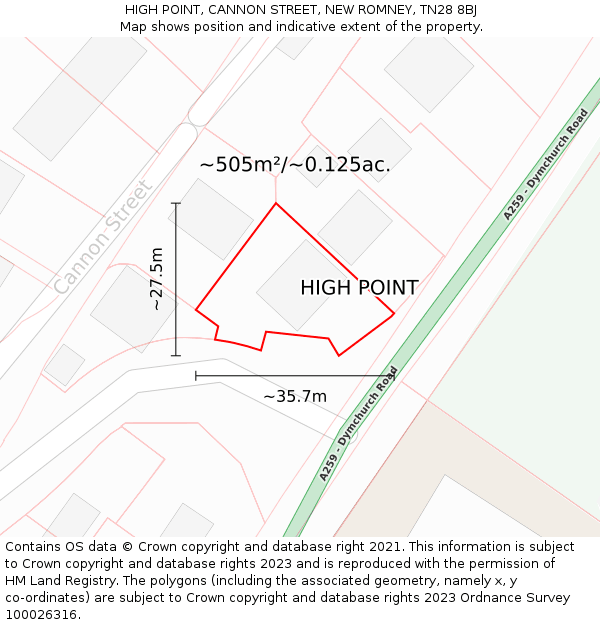 HIGH POINT, CANNON STREET, NEW ROMNEY, TN28 8BJ: Plot and title map