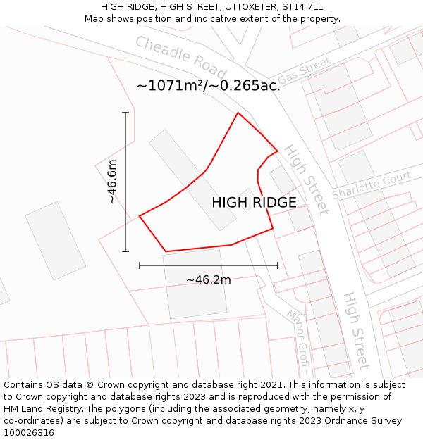 HIGH RIDGE, HIGH STREET, UTTOXETER, ST14 7LL: Plot and title map