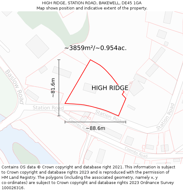 HIGH RIDGE, STATION ROAD, BAKEWELL, DE45 1GA: Plot and title map
