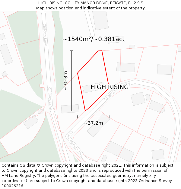 HIGH RISING, COLLEY MANOR DRIVE, REIGATE, RH2 9JS: Plot and title map