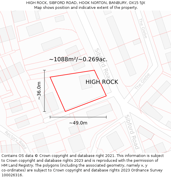 HIGH ROCK, SIBFORD ROAD, HOOK NORTON, BANBURY, OX15 5JX: Plot and title map