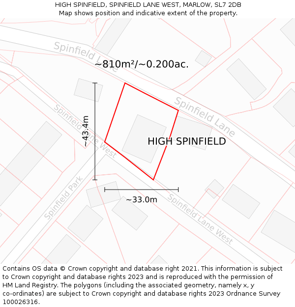 HIGH SPINFIELD, SPINFIELD LANE WEST, MARLOW, SL7 2DB: Plot and title map