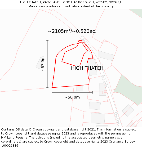 HIGH THATCH, PARK LANE, LONG HANBOROUGH, WITNEY, OX29 8JU: Plot and title map