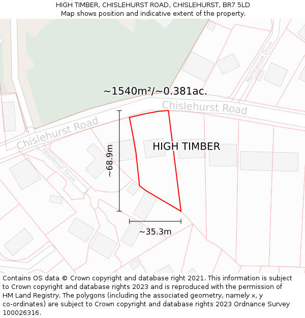 HIGH TIMBER, CHISLEHURST ROAD, CHISLEHURST, BR7 5LD: Plot and title map