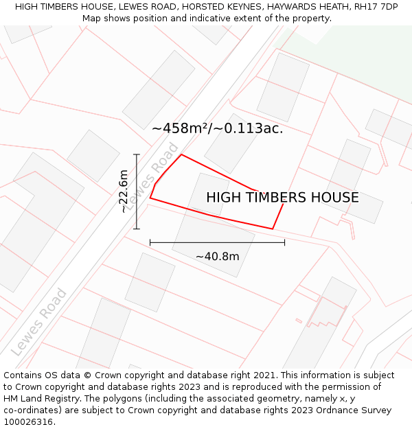 HIGH TIMBERS HOUSE, LEWES ROAD, HORSTED KEYNES, HAYWARDS HEATH, RH17 7DP: Plot and title map