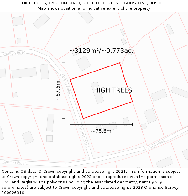 HIGH TREES, CARLTON ROAD, SOUTH GODSTONE, GODSTONE, RH9 8LG: Plot and title map