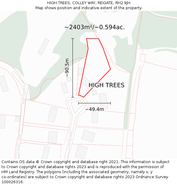 HIGH TREES, COLLEY WAY, REIGATE, RH2 9JH: Plot and title map